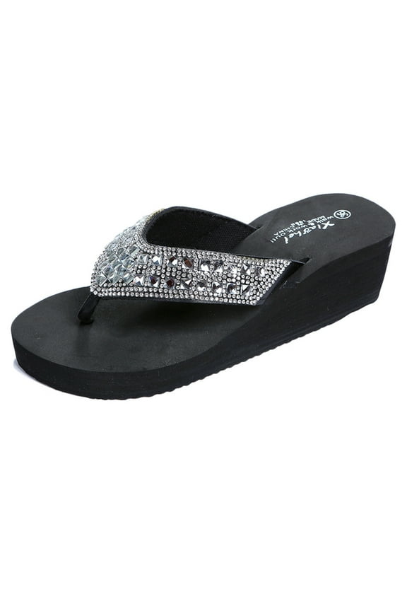Women's Flip Flops with Rhinestone, Arch Support Comfort Walking Summer Beach Thong Sandals Size 6.5