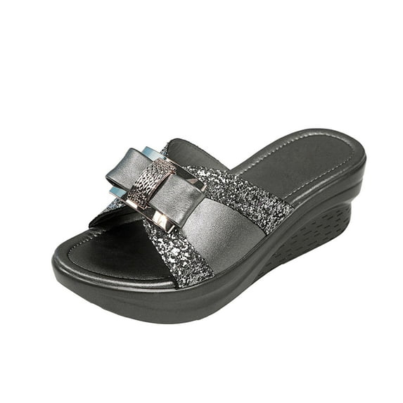 VerPetridure Sandals for Women Dressy Summer Summer Women Thick Bottom Slope Heel Shoes Beach Sandals Roman Casual Slippers