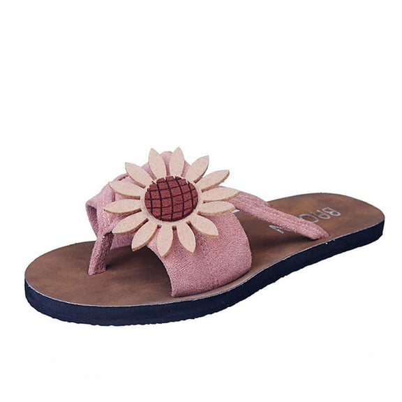 VerPetridure Sandals for Women Dressy Summer Women's Casual Fashion Flip Flops Suede Flower Flip Toe Flat Beach Shoes