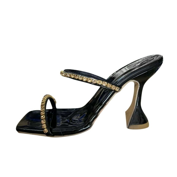 VerPetridure Sandals for Women Dressy Summer Women's Casual Sexy Rhinestone Square Head Wine Glass With A Line Slippers Sandals
