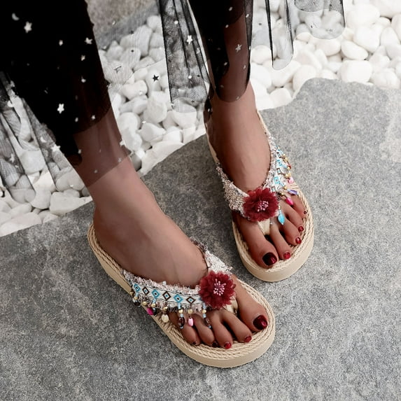 VerPetridure Sandals for Women Flat Summer Flowers Open Toe Slippers Shoes Comfy Sandals Casual Comfortable Beach Flip Flops