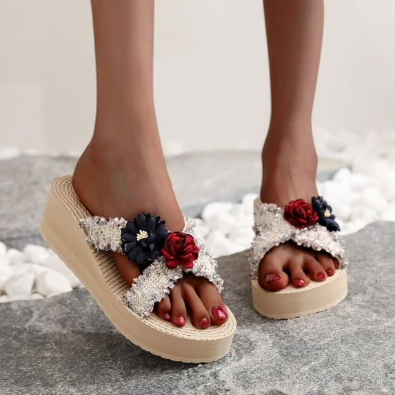 VerPetridure Sandals for Women Flat Summer Flowers Open Toe Slippers Shoes Comfy Sandals Casual Comfortable Beach Sandals
