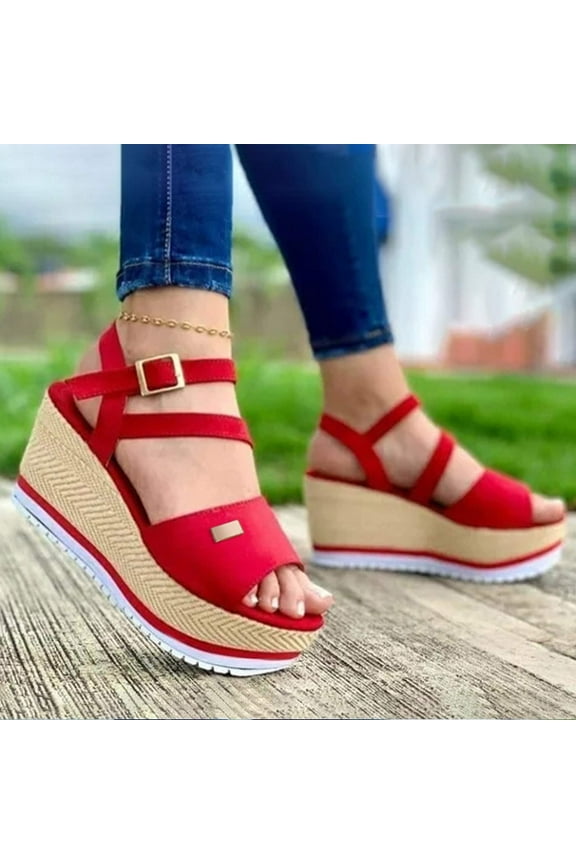 Sandals for Women High Heel Wedge,Chunky Heel Sandal Open Toe Wedding Pumps with Buckle Ankle Strap Evening Party Shoes