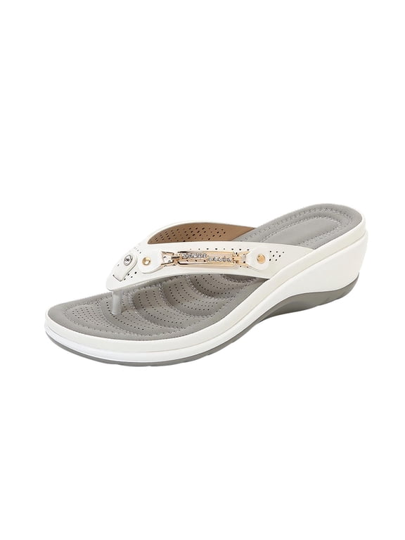 Flip Flops for Women With Comfortable Arch Support Ladies Summer Fashion Platform Sandals Soft Sole For Beach/Indoor Outdoor Size 6