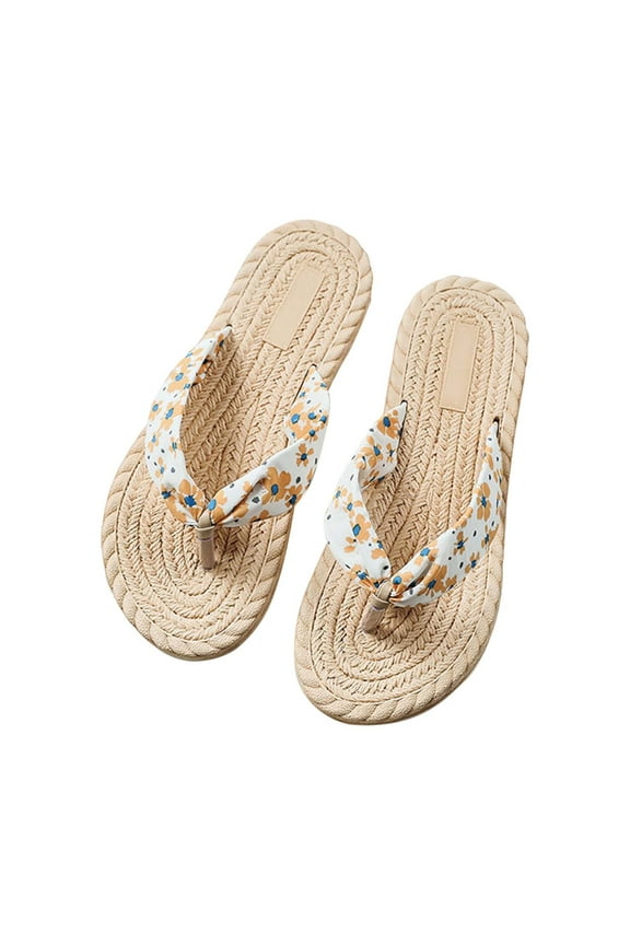 Slippers for Women Slippers Women Shoes Summer Floral Flip Flops Beach Sandals Thongs Slippers Sandals Imitation Hemp Rope Travel Flip-flops Flat-bottom