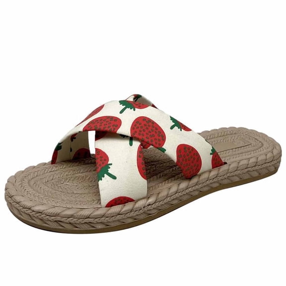 VerPetridure Slippers for Women Flat Summer Flowers Open Toe Slippers Hemp Rope Comfy Sandals Casual Comfortable Beach Sandals