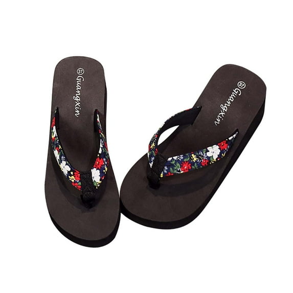 VerPetridure Slippers for Women Slippers Women's Summer Floral Flip-Flops Wedge Heel Platform Flip Flops Beach Shoes