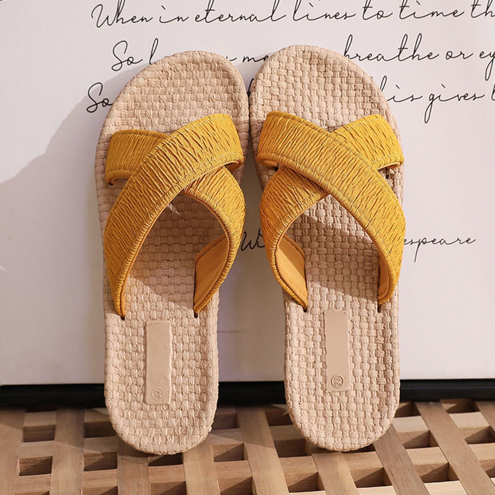 VerPetridure Slippers for Women Summer Beach Sandals Imitation Hemp Rope  Travel Flat-bottom Slippers Criss Cross Cloth Travel Flip-flops