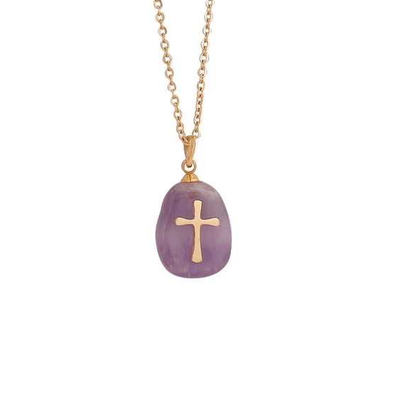 VerPetridure Stainless Steel Natural Stone Cross Necklace Female Clavicle Chain women's natural stone cross necklace