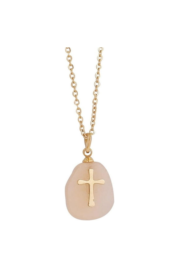 Stainless Steel Natural Stone Cross Necklace Female Clavicle Chain women's natural stone cross necklace