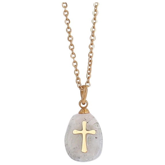 VerPetridure Stainless Steel Natural Stone Cross Necklace Female Clavicle Chain women's natural stone cross necklace