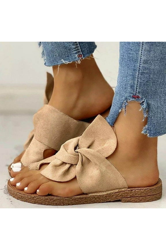 Summer Bow Tie Slippers Flat Espadrille Platform Wedge Sandals for Women Casual Breathable Open Toe Sandals