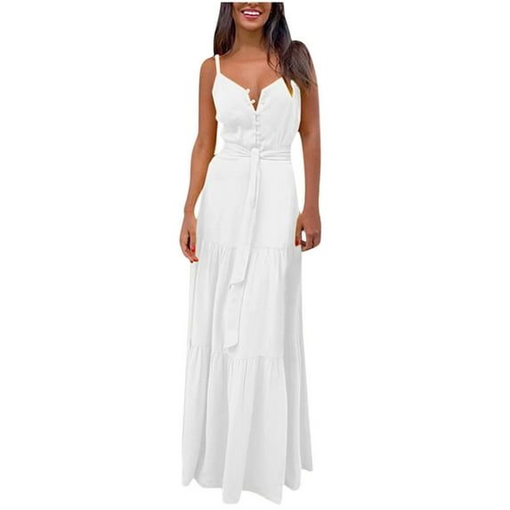 VerPetridure Summer Dresses for Women 2023 Clearance Women Summer Boho Sleeveless Strappy V-Neck Bandage Party Beach Dress