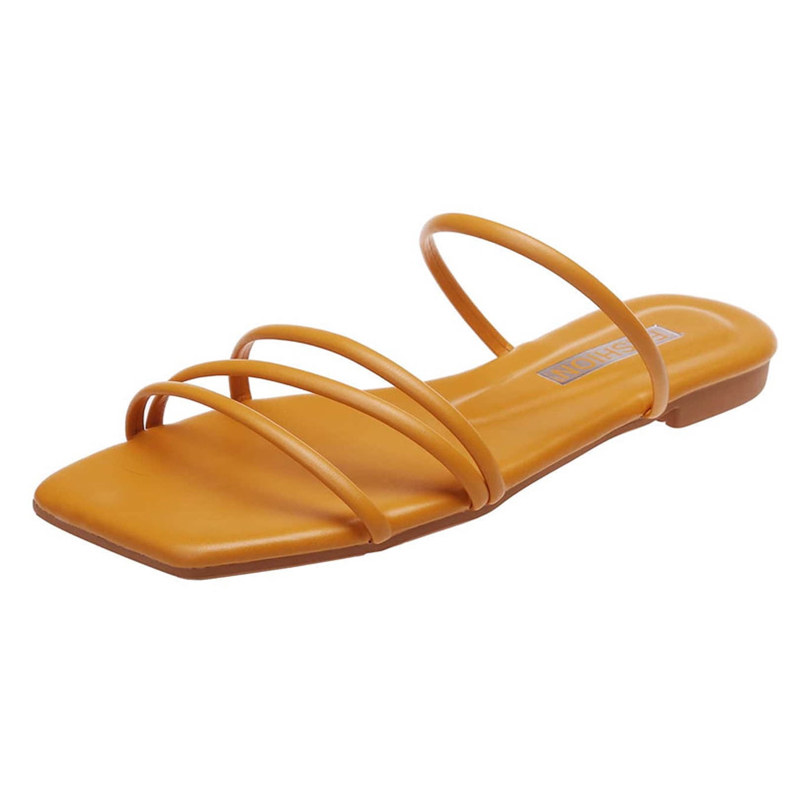 Richealnana Women's Clear Straps Toe Ring Flat Sandals - Square Toe Summer Shoes