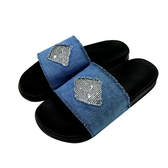 VerPetridure Summer Sandals for Women 2023 Women's Summer Craft Flashing Shoes Fashion Denim Flat Slippers