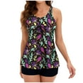 thumbnail image 1 of VerPetridure Tankini Bathing Suits for Women Athletic Swimsuits Two Piece Swimwear Floral Print Tank Top with Boyshorts Summer Tummy Control Swimming Suits, 1 of 5