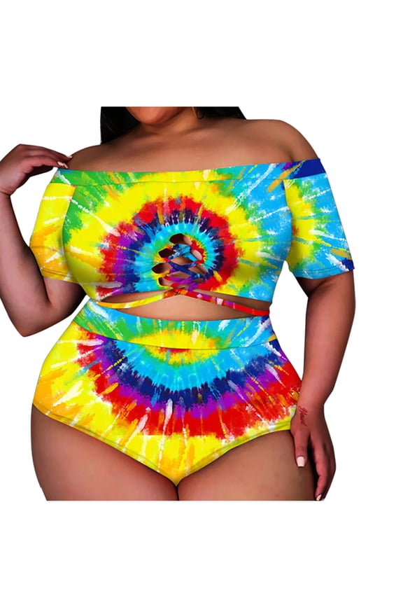 Tankini Swimsuits for Women Plus Size Women's Large Size Push-Up Padded Plus Size Overlay Print Bikini Tankinis Swimsuit