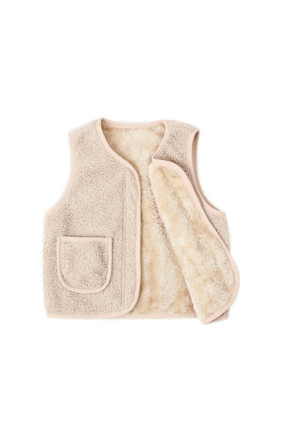 Toddler Baby Boy Girl Fleece Vest Little Kids Sleeveless Button Down Cardigan Jacket Outerwear Infant Casual Loose Waistcoat for Kids Size 6M-6T