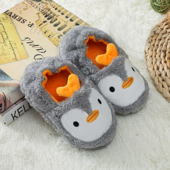 Utoimkio Toddler Baby Boys Girls Cozy House Slippers Warm Plush Winter Soft Sole Cotton Slipper for Kids Non-Slip Cute Cartoon Animal Indoor Shoes