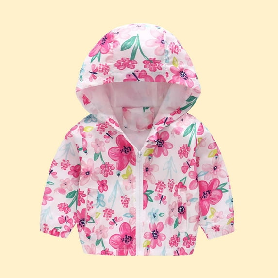 VerPetridure Toddler Baby Boys Girls Hooded Jackets Spring Fall Floral Print Coat Lightweight Windproof Outwear Kids Zipper Up Hooded Jackets for Kids 2-7 Years