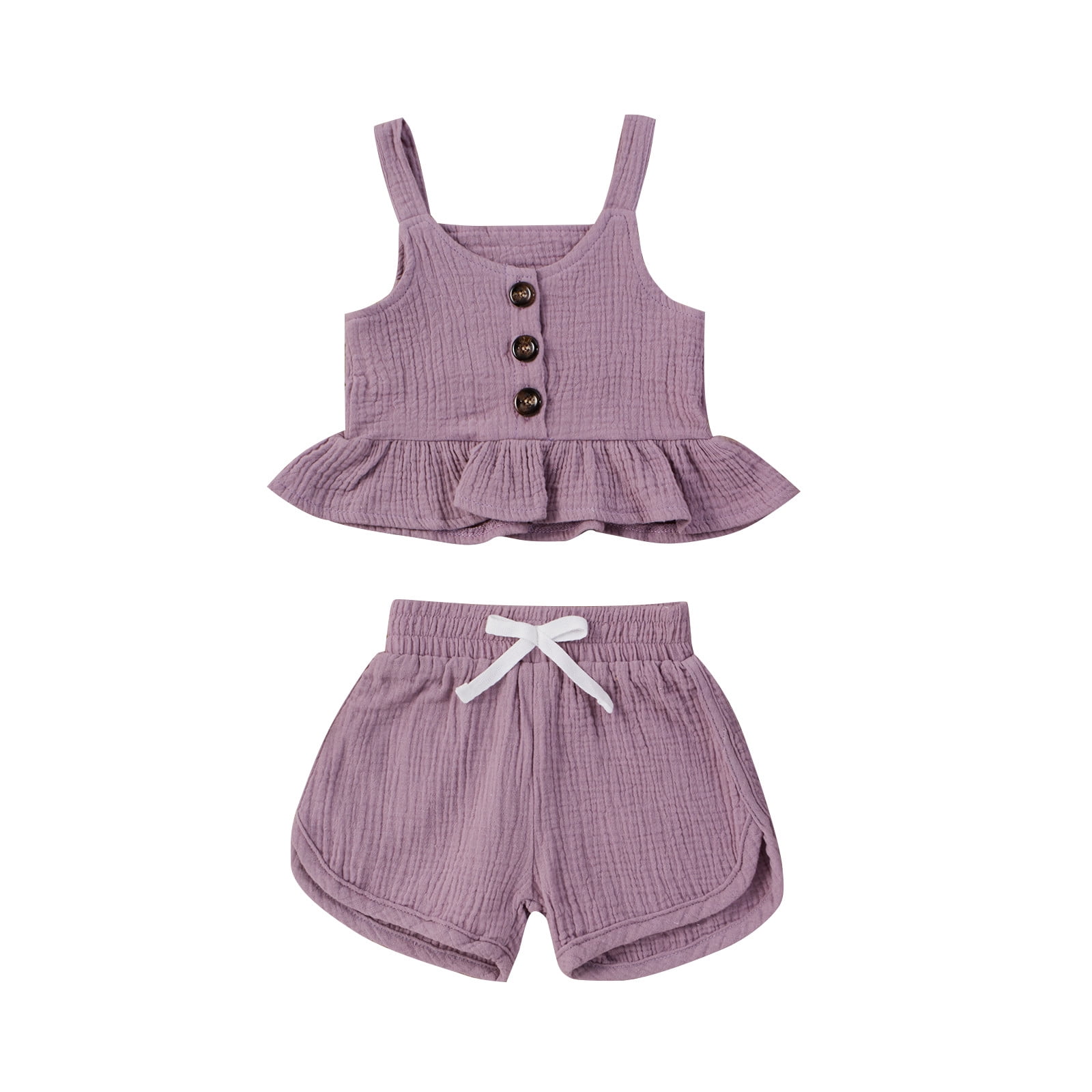 SHORT PURPLE OVERALL WITH RUFFLED STRAPS IN COTTON, BABY SHORT PURPLE OVERALL WITH RUFFLED STRAPS IN COTTON, BABY