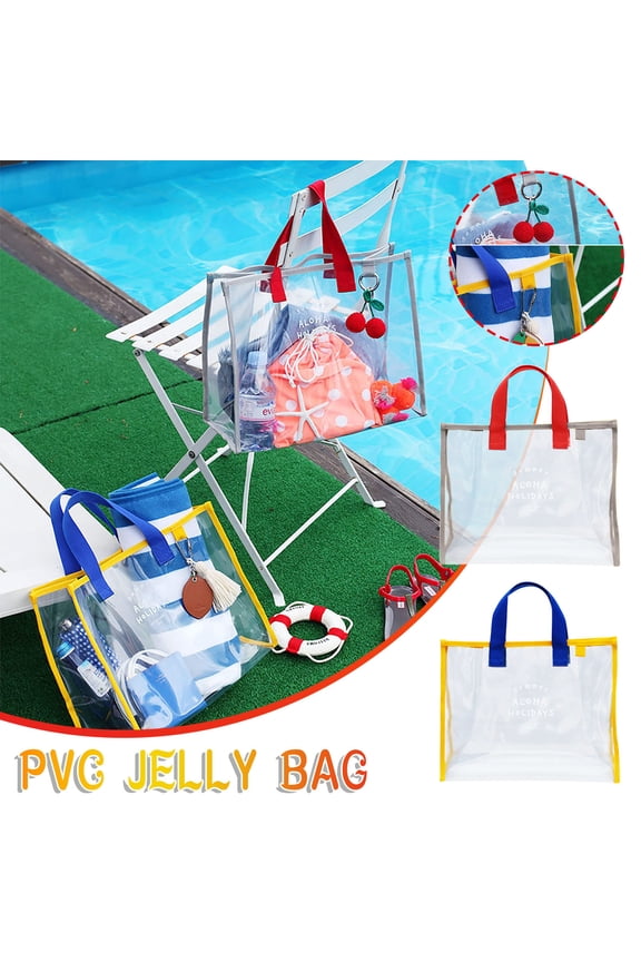 Transparent Fruit Freeze Tote Bag Multifunctional Large Capacity Beach Swimming Bag Red Fresh Summer Transparent PVC Swimming Bag Fashion Outdoor Travel Beach Handbag