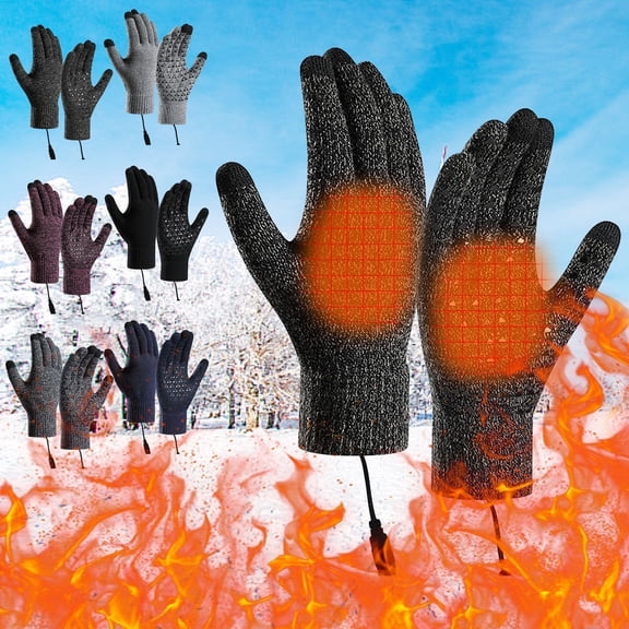 VerPetridure USB Knitted Heated Gloves Winter Gloves for Men Women,Touch Screen Texting Warm Gloves with Thermal Soft Knit Lining Electric Warm Gloves for Cold Weather
