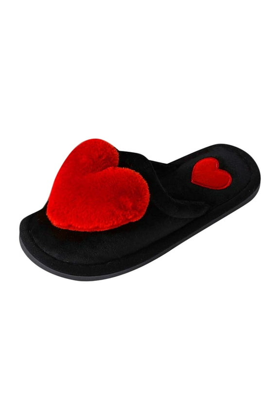 Valentine's Day House Slippers for Women Flat Shoes Fuzzy Slippers Love Plush Cozy Furry Slides Soft Warm House Shoes