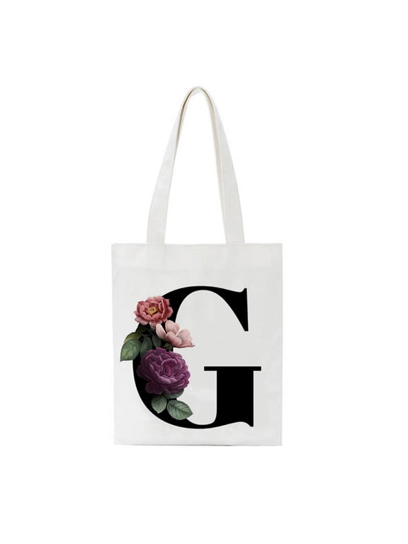 Wedding Gift Canvas Bag Personalised Initial Tote Bag Floral Watercolour Gift For Her Letter Tote Bag