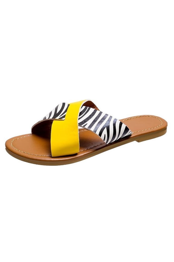 Wedge Sandals for Women Summer Ladies Slippers Cross Band Flat Bottom Sandals Casual Women Shoes Leopard Print Slippers