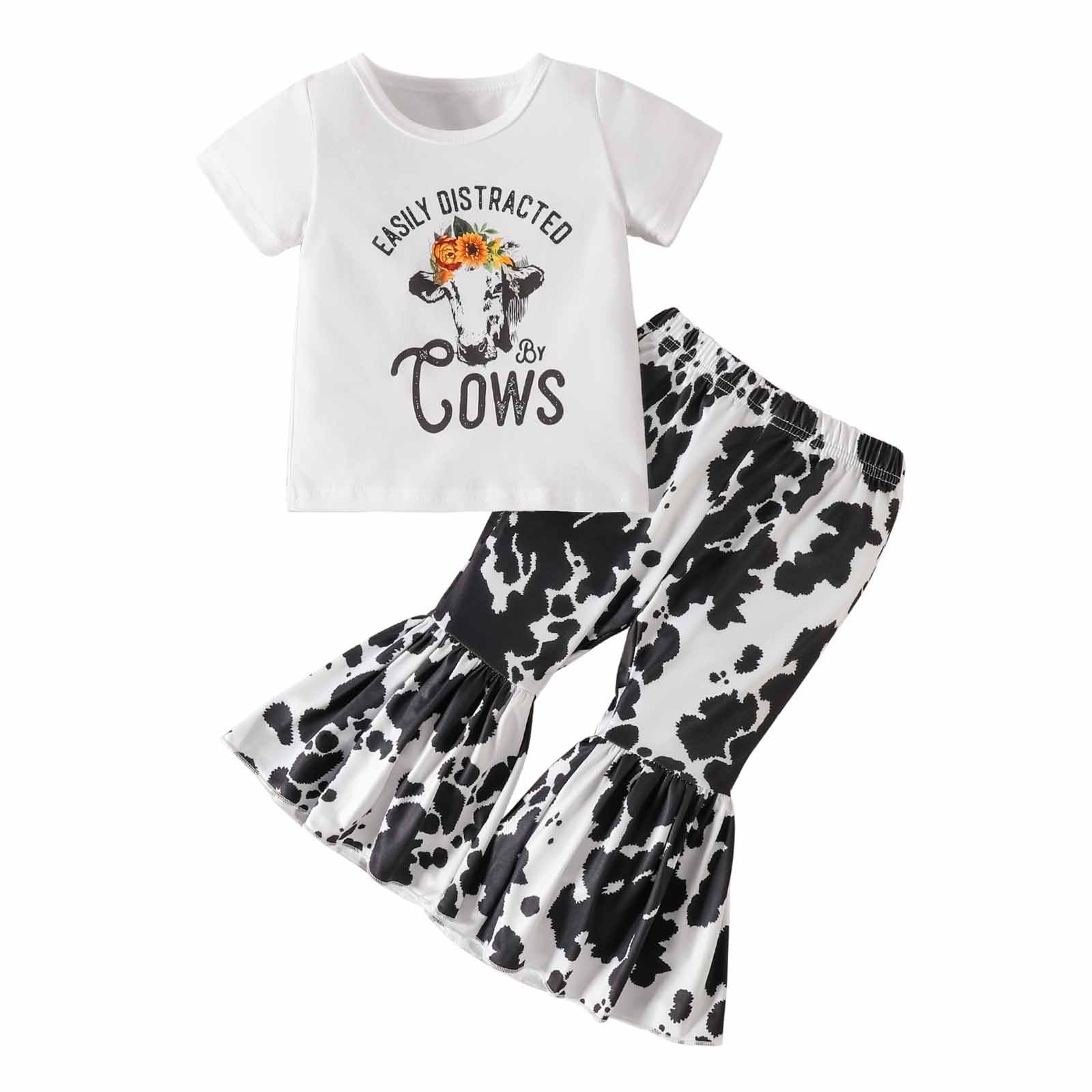 White top dogs bell bottom pants cute girls clothes – Western kids