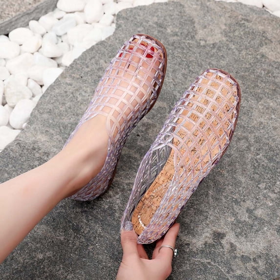 VerPetridure White Jelly Mesh Ballet Flats for Women Adult Clear Hollow Jelly Sandals Beach Ballerina Jellies Shoes, White Size 8.5