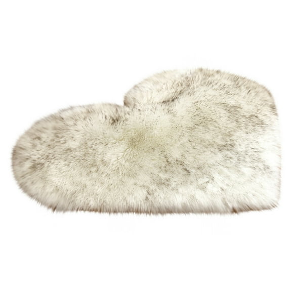 VerPetridure White and Black Tip 30*40 Heart-Shaped Floor Mat Wool Imitation Sheepskin Rugs Faux F Ur Non Slip Bedroom Shaggy Carpet Mats