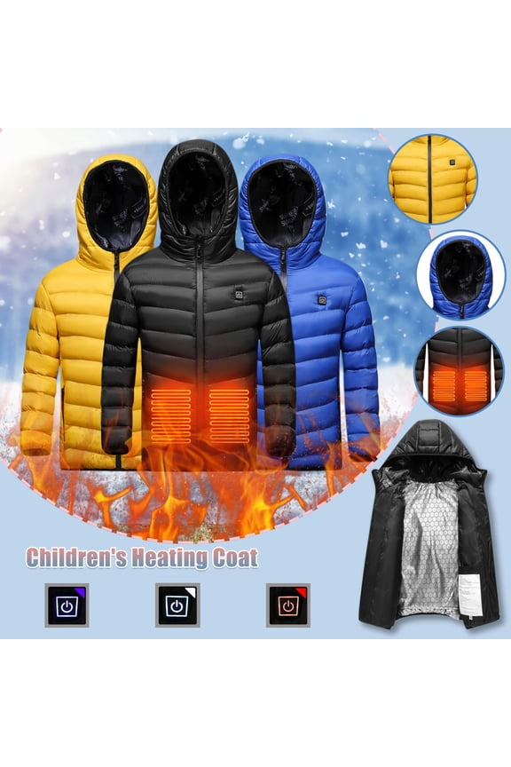 Winter Down Hooded Coats for Kids Baby Boys Girls USB Electric Heated Lightweight Rechargeable Puffer Padded Warm Jacket Bear Hoodies Infant Outerwear for Kids 4-15 Years
