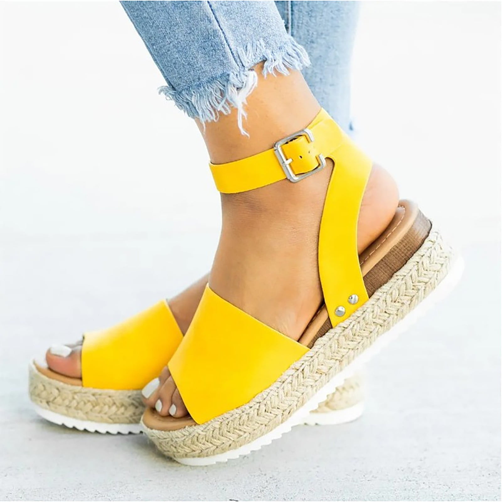 VerPetridure Woman Summer Sandals Open Toe Buckle Ankle Strap Espadrilles Flatform Wedge Casual Sandal