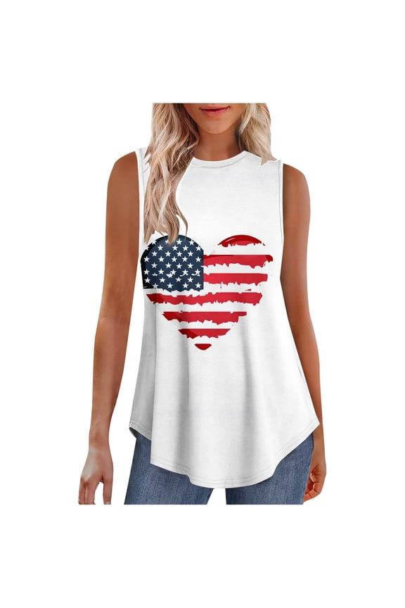 Women 4th of July Patriotic Tank Tops USA Flag American Independence Day Shirts Memorial Day Tops
