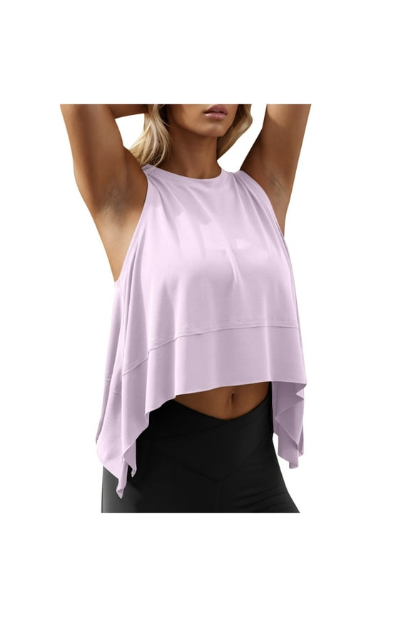 Women Crop Tank Tops Workout Crew Neck Sleeveless Loose Basic Shirts Boxy Athletic Gym Casual Tee Summer Trendy Clothes