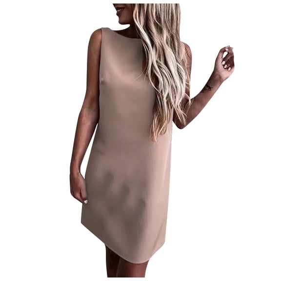 Utoimkio Women Dresses 2023 Womens Solid Color Crew Neck backless Sleeveless Comfy Casual Dress