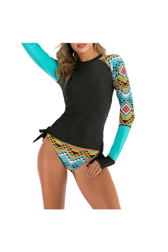 Women Rash Guard Long Sleeve Swimsuits Two Piece Zipper Bathing Suits UV UPF 50+ Swim Shirt Summer Rashguards Bathing Suit with High Waisted Shorts Bottom