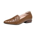 thumbnail image 1 of VerPetridure Women Thick Heel Soft-Soled Causal Cutout Embroidered Leather Shoes Comfortable Pointed Toe Low Chunky Heel Pumps Slip On Loafers Leather Shoes Brown 6.5, 1 of 8
