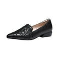 thumbnail image 1 of VerPetridure Women Thick Heel Soft-Soled Causal Cutout Embroidered Leather Shoes Comfortable Pointed Toe Low Chunky Heel Pumps Slip On Loafers Leather Shoes Black 5.5, 1 of 7