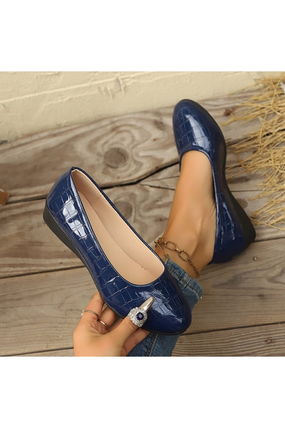 Women's Ballet Flats Business Office Work Dress Shoes Low Wedge Round Toe Slip-Ons Comfortable Dressy Casual Flats for Women, Dark Blue Size 5.5