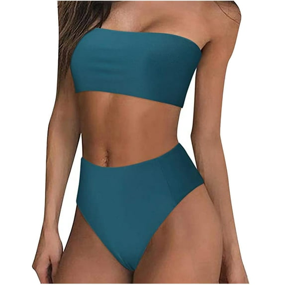 Utoimkio Women's Bandeau Bikini Sets Two Piece Swimsuit High Waisted Off Shoulder Strapless Bathing Suit for Women