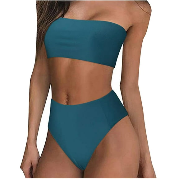 VerPetridure Women's Bandeau Bikini Sets Two Piece Swimsuit High Waisted Off Shoulder Strapless Bathing Suit for Women