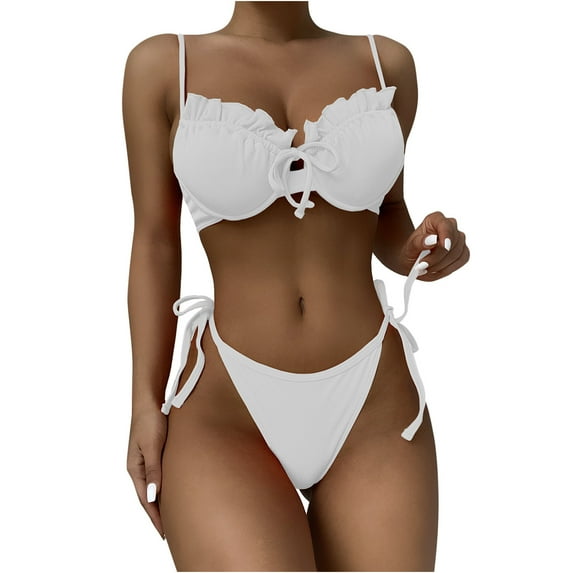 VerPetridure Women's Bikini Sets Two Piece Swimsuit High Waisted V Neck Tie Side Halter Bathing Suit for Women