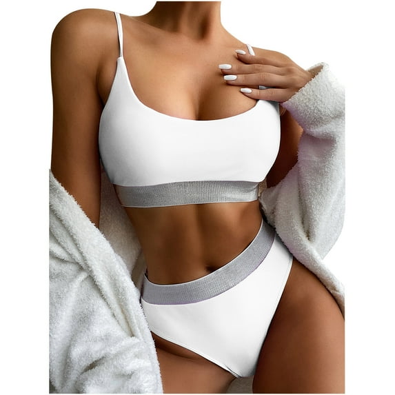 Utoimkio Women's Bikini Sets Two Piece Swimsuit High Waisted V Neck Twist Front Adjustable Spaghetti Straps Bathing Suit for Women