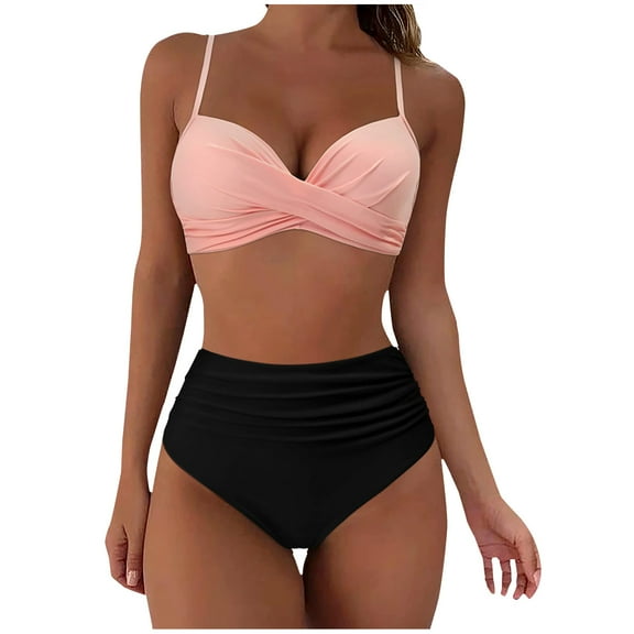 Utoimkio Women's Bikini Sets Two Piece Swimsuit High Waisted V Neck Twist Front Adjustable Spaghetti Straps Bathing Suit for Women