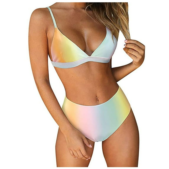 VerPetridure Women's Bikini Sets Two Piece Swimsuit High Waisted V Neck Twist Front Adjustable Spaghetti Straps Bathing Suit