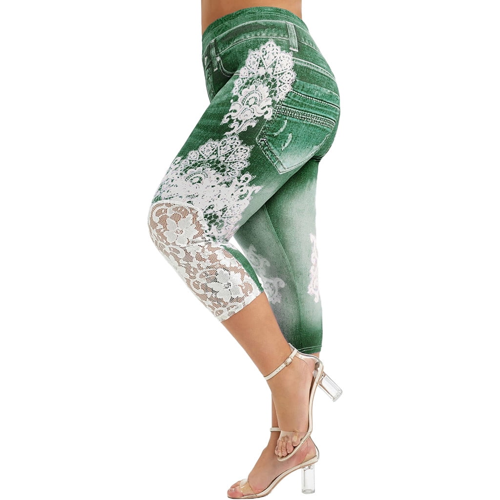 VerPetridure Women's Capri Denim Yoga Pants with Pockets High Waisted  Workout Leggings Tummy Control Yoga Capris 