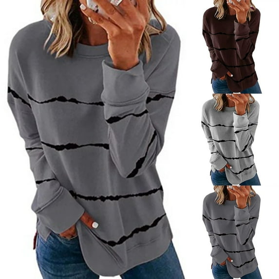 VerPetridure Women's Casual Long Sleeve Crewneck Sweatshirts Lightweight Pullover Sweatshirts Striped Print Fall Sweatshirts for Women Loose Fit Pullover Tops Fall Casual Clothes